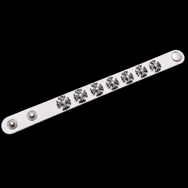 Leather Chrome Crossed Bracelet