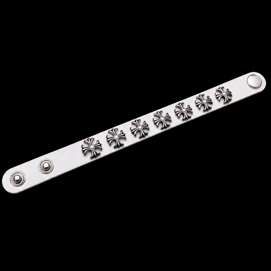 Leather Chrome Crossed Bracelet