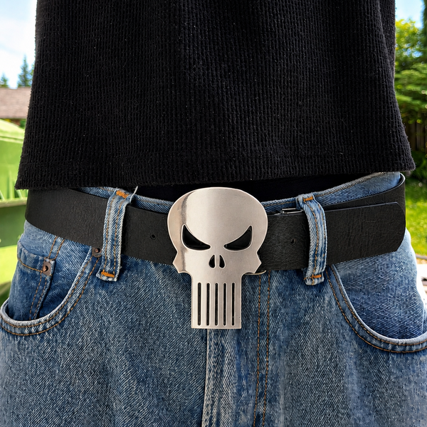 Punisher Belt Buckle with Black Belt