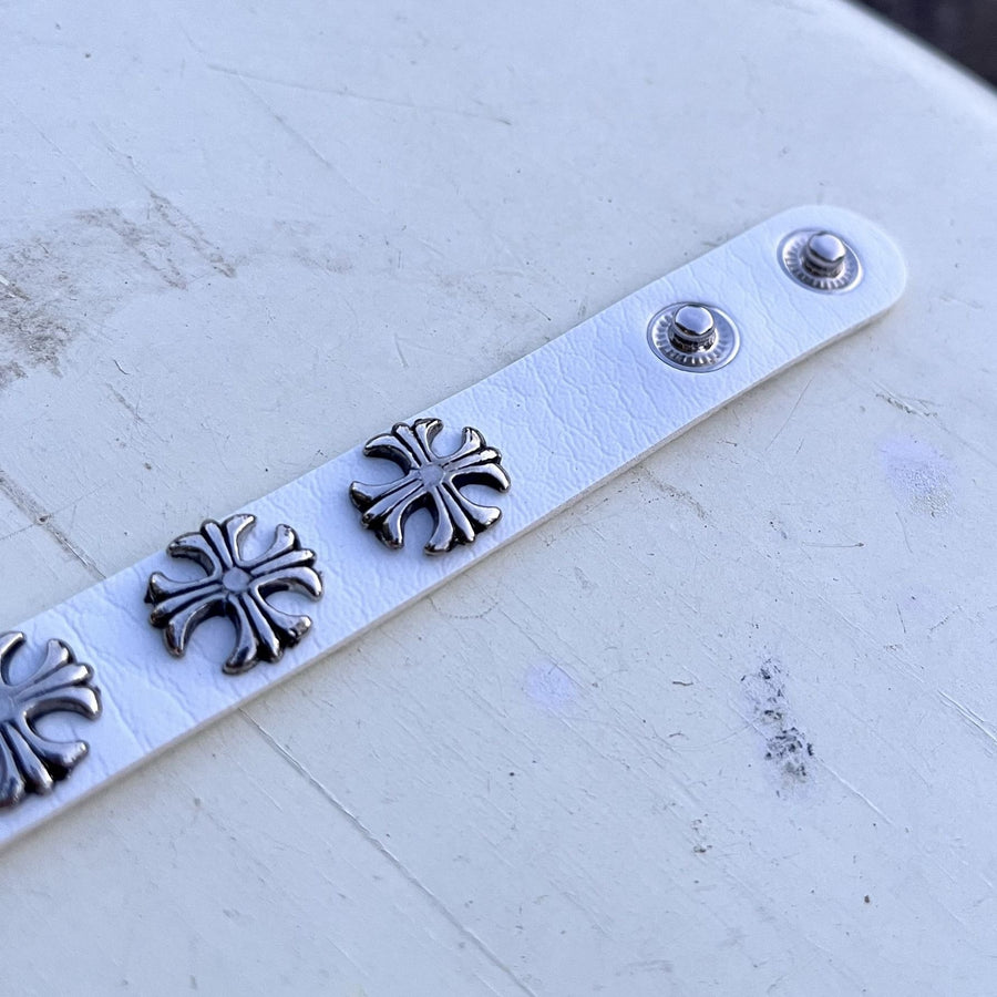 Leather Chrome Crossed Bracelet
