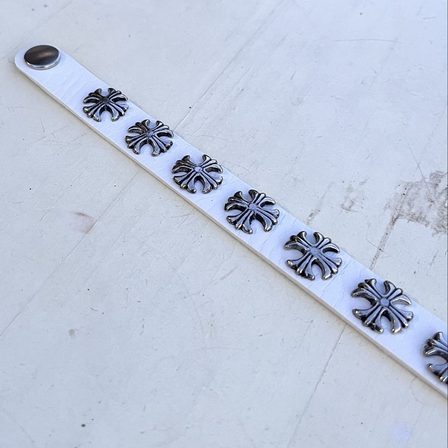 Leather Chrome Crossed Bracelet